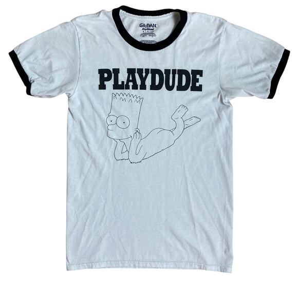The Simpsons Bart Playdude Ringer Tee Shirt Black White Small - Picture 1 of 4